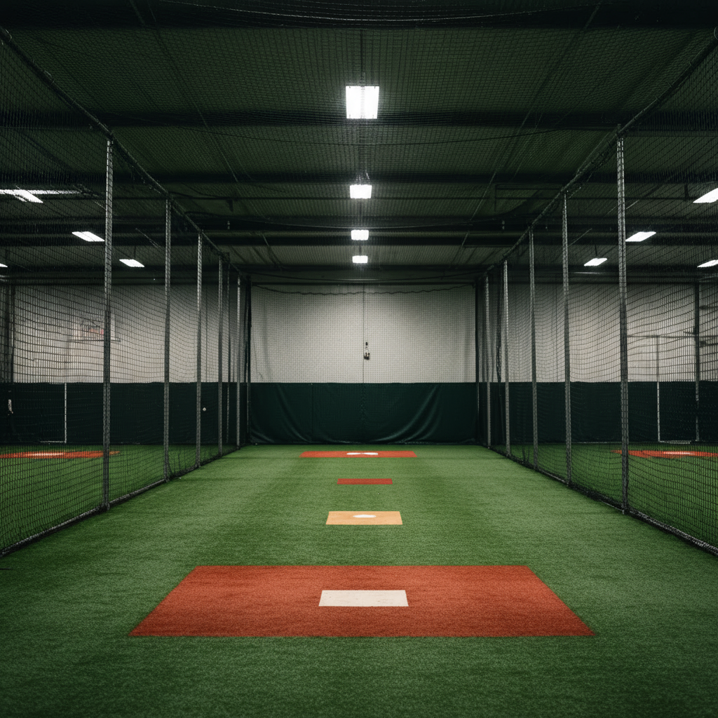 Indoor batting cages with artificial turf